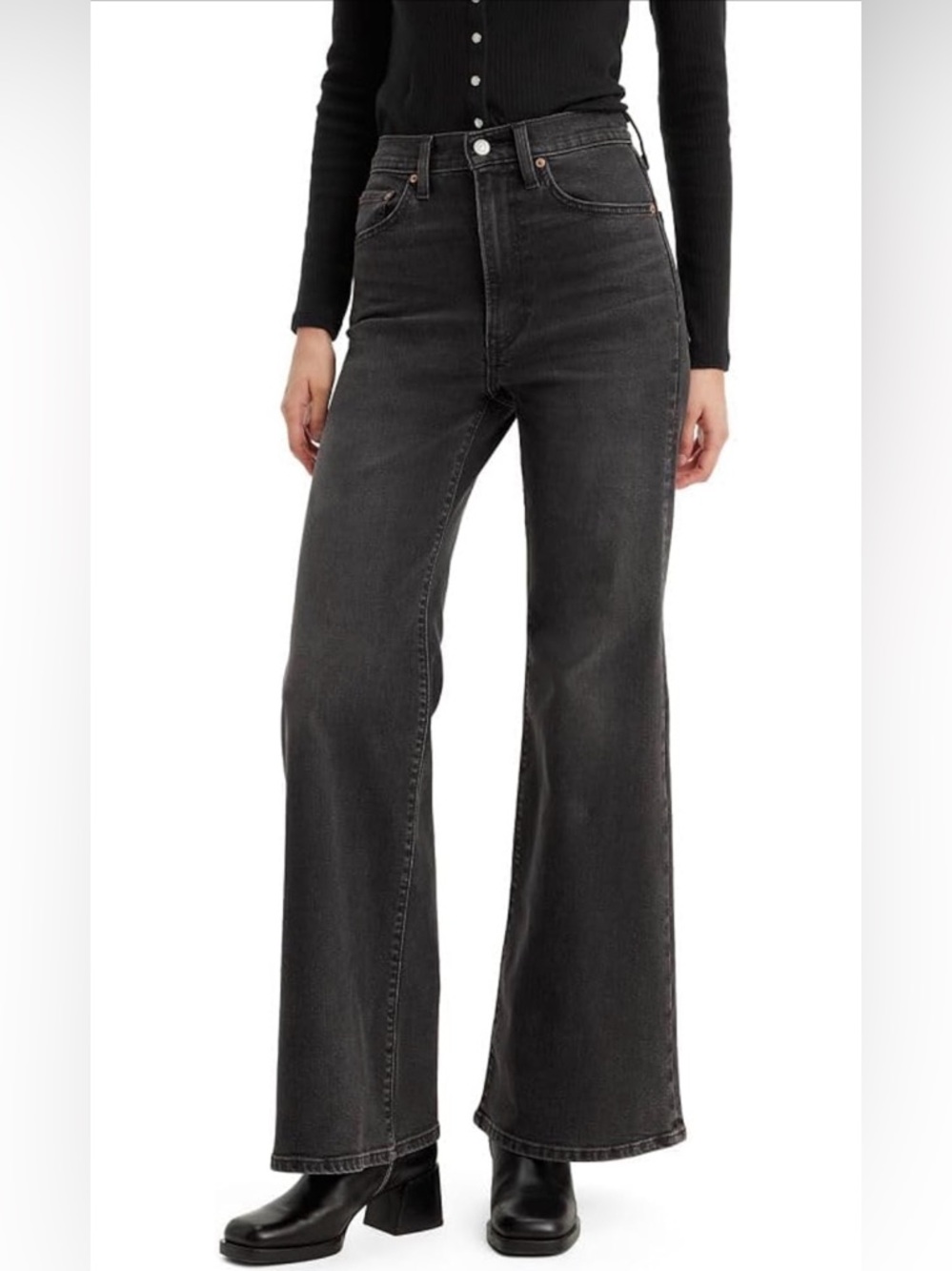 Levi's Ribcage Bell Jeans in Washed Black Denim